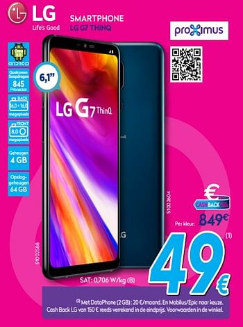 Promoties Smartphone lg g7 thinq - LG - Geldig van 16/07/2018 tot 31/07/2018 bij Krefel