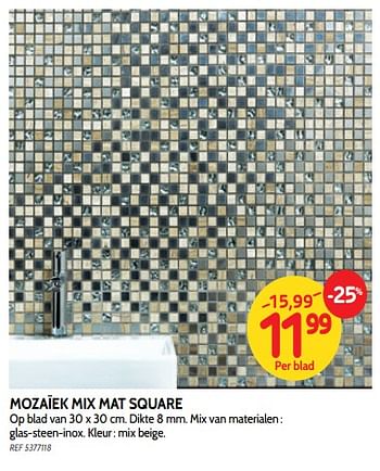 Promoties Mozaïek mix mat square - Huismerk - BricoPlanit - Geldig van 18/07/2018 tot 06/08/2018 bij BricoPlanit