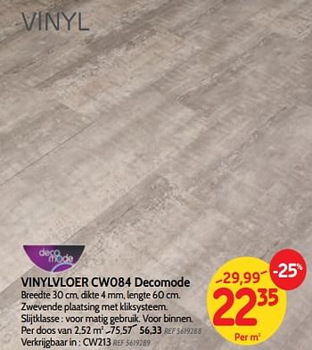 Promoties Vinylvloer cw084 decomode - DecoMode - Geldig van 18/07/2018 tot 06/08/2018 bij BricoPlanit