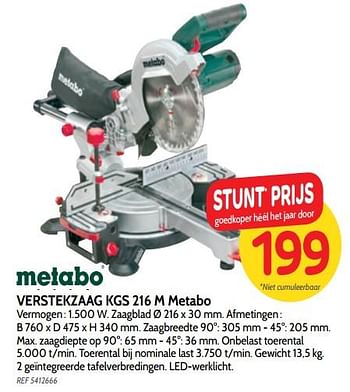 Promoties Verstekzaag kgs 216 m metabo - Metabo - Geldig van 18/07/2018 tot 06/08/2018 bij BricoPlanit