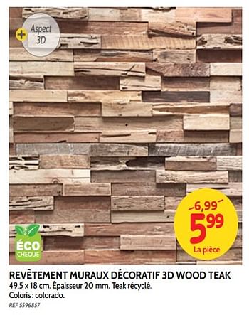 Promoties Revêtement muraux décoratif 3d wood teak - Huismerk - BricoPlanit - Geldig van 18/07/2018 tot 06/08/2018 bij BricoPlanit