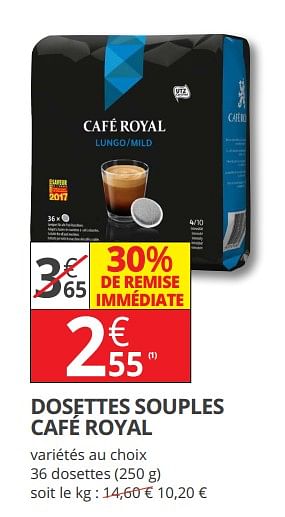 Promotions Dosettes souples café royal - Royal - Valide de 11/07/2018 à 22/07/2018 chez Auchan Ronq