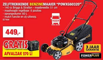 Promoties Powerplus zelftrekkende benzinemaaier powxg60320 - Powerplus - Geldig van 11/07/2018 tot 22/07/2018 bij Hubo