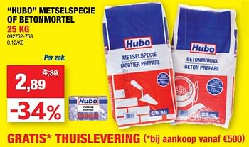 Promoties Hubo metselspecie of betonmortel - Huismerk - Hubo  - Geldig van 11/07/2018 tot 22/07/2018 bij Hubo