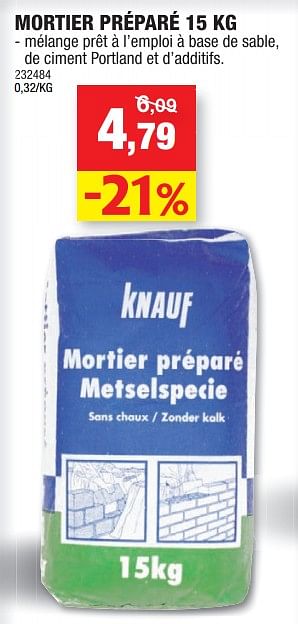 Promotions Mortier préparé - Knauf - Valide de 11/07/2018 à 22/07/2018 chez Hubo