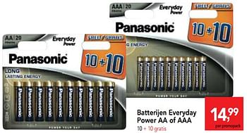 Promotions Batterijen everyday power aa of aaa - Panasonic - Valide de 18/07/2018 à 31/07/2018 chez Makro