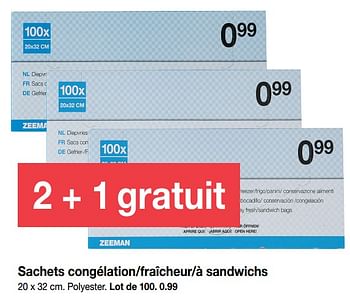 Promotions Sachets congélation-fraîcheur-à sandwichs - Produit maison - Zeeman  - Valide de 14/07/2018 à 20/07/2018 chez Zeeman