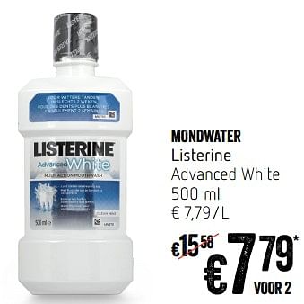 Promoties Mondwater listerine advanced white - Listerine - Geldig van 12/07/2018 tot 18/07/2018 bij Delhaize
