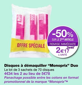 Promotions Disques à démaquiller monoprix duo - Produit Maison - MonoPrix - Valide de 06/07/2018 à 18/07/2018 chez MonoPrix
