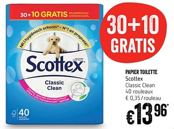 Promoties Papier toilette scottex classic clean - Scottex - Geldig van 12/07/2018 tot 18/07/2018 bij Delhaize