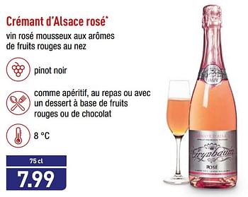 Promotions Crémant d`alsace rosé - Mousseux - Valide de 16/07/2018 à 20/07/2018 chez Aldi