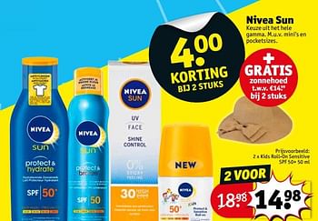Promoties 2 x kids roll-on sensitive spf 50+ - Nivea - Geldig van 17/07/2018 tot 22/07/2018 bij Kruidvat