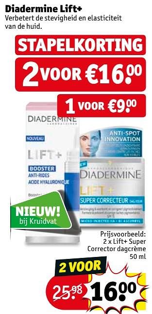 Promoties 2 x lift+ super corrector dagcrème - Diadermine - Geldig van 17/07/2018 tot 22/07/2018 bij Kruidvat