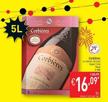 Promoties Corbières le chemin occitan expert club rood in bib - Rode wijnen - Geldig van 17/07/2018 tot 22/07/2018 bij Intermarche