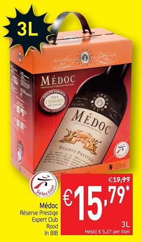 Promoties Médoc réserve prestige expert club road in bib - Rode wijnen - Geldig van 17/07/2018 tot 22/07/2018 bij Intermarche