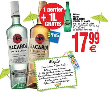 Promoties Rhum rum bacardi carta blanca ou - of carta oro - Bacardi - Geldig van 17/07/2018 tot 23/07/2018 bij Cora