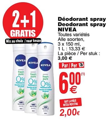 Promoties Déodorant spray deodorant spray nivea - Nivea - Geldig van 17/07/2018 tot 23/07/2018 bij Cora