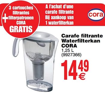 Promoties Carafe filtrante waterfilterkan cora - Huismerk - Cora - Geldig van 17/07/2018 tot 30/07/2018 bij Cora