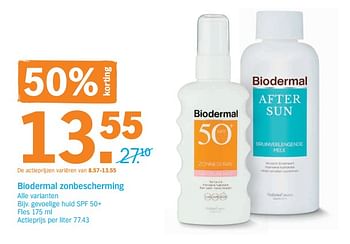 Promotions Biodermal zonbescherming gevoelige huid spf 50+ - Biodermal - Valide de 16/07/2018 à 22/07/2018 chez Albert Heijn