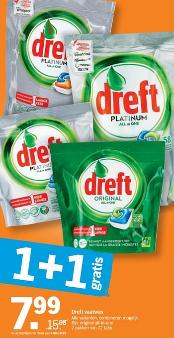 Promotions Dreft vaatwas original all-in-one - Dreft - Valide de 16/07/2018 à 22/07/2018 chez Albert Heijn