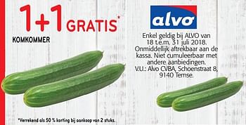 Promoties 1 +1 gratis komkommer - Huismerk - Alvo - Geldig van 18/07/2018 tot 31/07/2018 bij Alvo