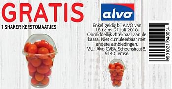 Promoties Gratis 1 shaker kerstomaatjes - Huismerk - Alvo - Geldig van 18/07/2018 tot 31/07/2018 bij Alvo