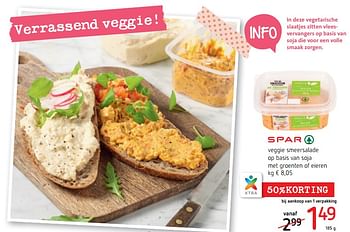 Promoties Veggie smeersalade op basis van soja met groenten of eieren - Huismerk - Spar Retail - Geldig van 19/07/2018 tot 01/08/2018 bij Spar (Colruytgroup)