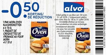 Promotions -0.50 de réduction 1 paquet de croquettes de fromage au four mora - Mora - Valide de 18/07/2018 à 31/07/2018 chez Alvo