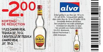 Promotions -2.00 de réduction 1 bouteille de tequila camino real - Camino - Valide de 18/07/2018 à 31/07/2018 chez Alvo