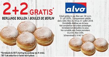 Promotions 2+2 gratis boules de berlin - Produit maison - Alvo - Valide de 18/07/2018 à 31/07/2018 chez Alvo