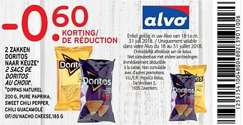 Promotions -0.60 de réduction 2 sacs de doritos au choix - Doritos - Valide de 18/07/2018 à 31/07/2018 chez Alvo