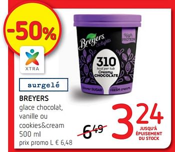 Promotions Breyers glace chocolat, vanille ou cookies+cream - Breyers Delight - Valide de 19/07/2018 à 01/08/2018 chez Spar (Colruytgroup)