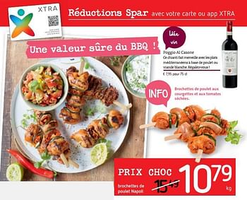 Promotions Brochettes de poulet napoli - Produit Maison - Spar Retail - Valide de 19/07/2018 à 01/08/2018 chez Spar (Colruytgroup)