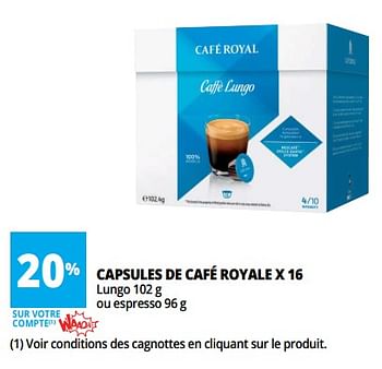 Promotions Capsules de café royale x 16 - Café Royal  - Valide de 17/07/2018 à 24/07/2018 chez Auchan Ronq