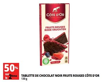 Promotions Tablette de chocolat noir fruits rouges côte d`or - Cote D'Or - Valide de 17/07/2018 à 24/07/2018 chez Auchan Ronq
