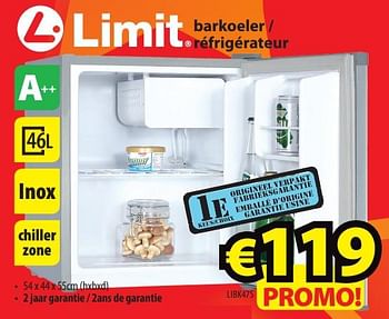 Promotions Limit barkoeler - réfrigérateur libk47s - Limit - Valide de 18/07/2018 à 24/07/2018 chez ElectroStock