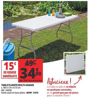 Promotions Table pliante multi-usages - Produit Maison - Auchan Ronq - Valide de 17/07/2018 à 24/07/2018 chez Auchan Ronq