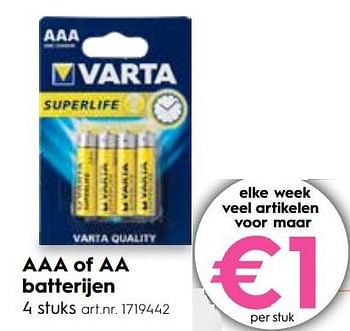 Promotions Aaa of aa batterijen - Varta - Valide de 16/07/2018 à 31/07/2018 chez Blokker