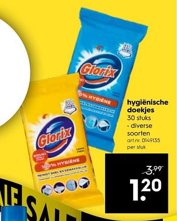 Promoties Hygiënische doekjes - Glorix - Geldig van 16/07/2018 tot 31/07/2018 bij Blokker