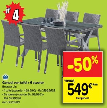 Promoties Geheel van tafel + 6 stoelen - Huismerk - Carrefour  - Geldig van 18/07/2018 tot 30/07/2018 bij Carrefour