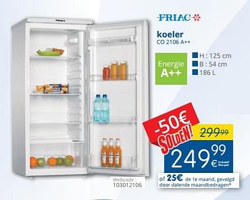 Promoties Friac koeler co 2106 a++ - Friac - Geldig van 11/07/2018 tot 31/07/2018 bij Eldi
