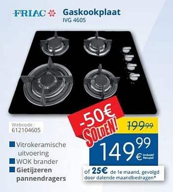 Promoties Friac gaskookplaat ivg 4605 - Friac - Geldig van 11/07/2018 tot 31/07/2018 bij Eldi
