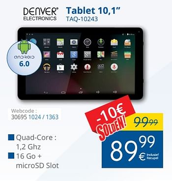 Promoties Denver electronics tablet 10,1`` taq-10243 - Denver Electronics - Geldig van 11/07/2018 tot 31/07/2018 bij Eldi