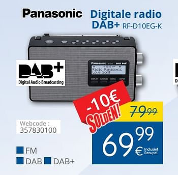 Promoties Panasonic digitale radio dab+ rf-d10eg-k - Panasonic - Geldig van 11/07/2018 tot 31/07/2018 bij Eldi