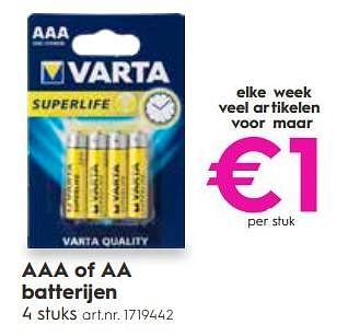 Promotions Aaa of aa batterijen - Varta - Valide de 16/07/2018 à 31/07/2018 chez Blokker