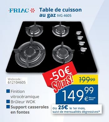 Promotions Friac table de cuisson au gaz ivg 4605 - Friac - Valide de 11/07/2018 à 31/07/2018 chez Eldi
