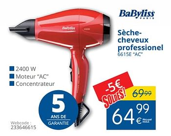 Promotions Babyliss sèche-cheveux professionel 6615e ac - Babyliss - Valide de 11/07/2018 à 31/07/2018 chez Eldi