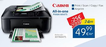 Promoties Canon all-in-one pixma mx475 - Canon - Geldig van 11/07/2018 tot 31/07/2018 bij Eldi