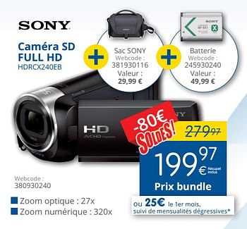 Promotions Sony caméra sd full hd hdrcx240eb - Sony - Valide de 11/07/2018 à 31/07/2018 chez Eldi