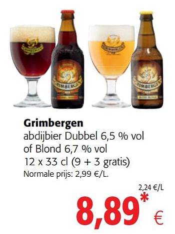 Promotions Grimbergen abdijbier dubbel of blond - Grimbergen - Valide de 18/07/2018 à 31/07/2018 chez Colruyt